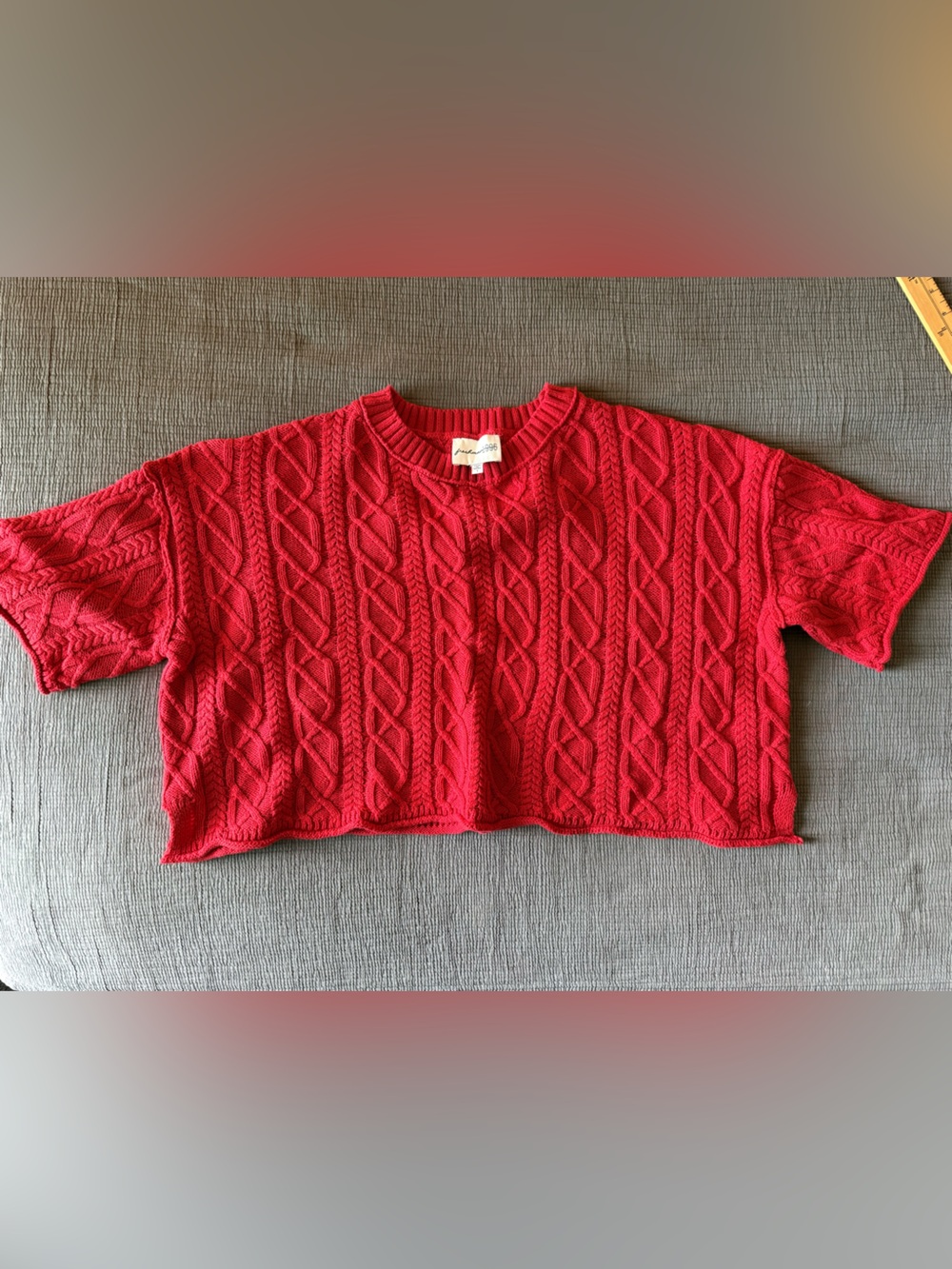 Freshman Red Cable-Knit Cropped Sweater